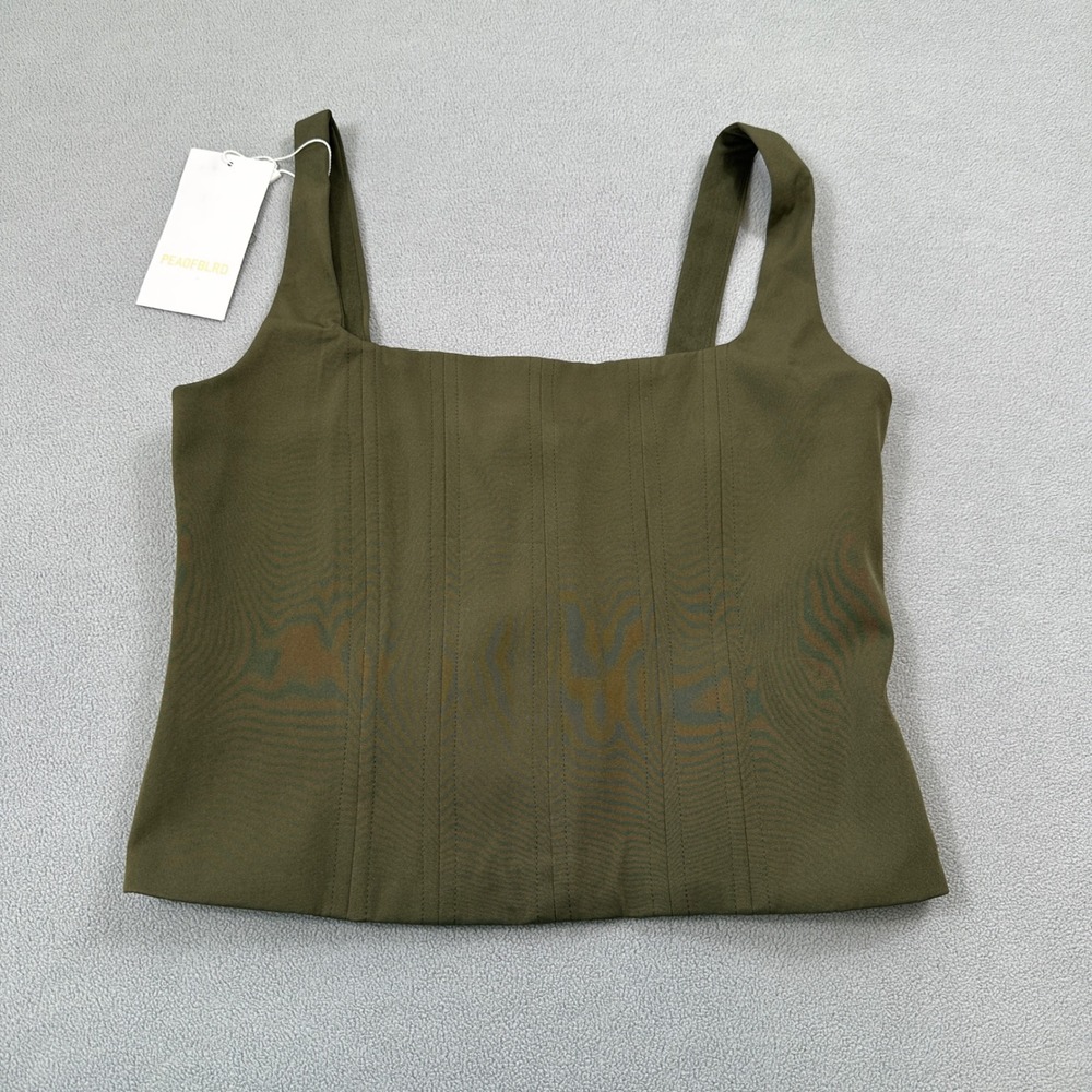 NWT PEAOFBLRD Olive Green Corset Top S Sleeveless Square Neck Zip Back Cute